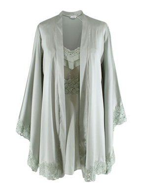 La Perla Sage Green Silk-Satin Short Slip & Robe