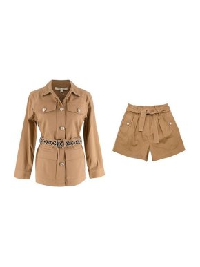 Maje Camel Cotton Twill Safari Jacket & Shorts