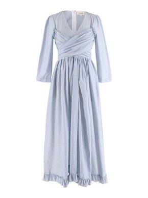 Isa Arfen Blue & White Striped Cotton Ruffled Dress