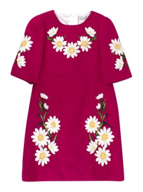 Dolce & Gabbana Magenta Wool Crepe Daisy Embroidery Dress