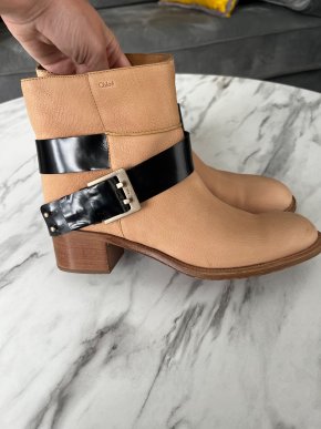 Chloe Beige Leather Biker Boots