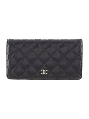 Chanel Black Leather Quilted CC Long Wallet