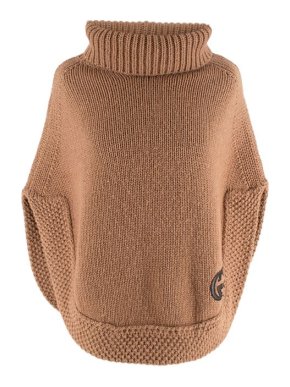 Gucci Camel Wool Knitted Roll Neck Poncho