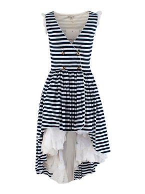 Natasha Zinko Bretton Striped Jersey Tulle Trimmed Flounce Dress