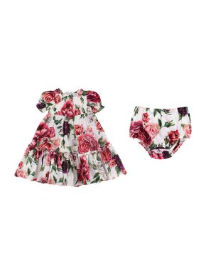 Dolce & Gabbana White Rose Print Cotton Dress & Bloomers