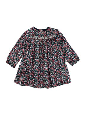 Bonpoint Navy & Coral Ditzy Floral Smocked Dress