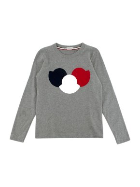 Moncler Grey Logo Print Cotton Jersey Long Sleeve T-Shirt