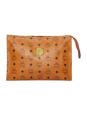 MCM Cognac-Brown Visetos Leather Clutch Bag