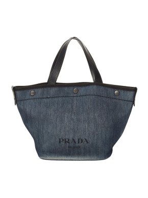 Prada Denim Logo Trapeze Tote Bag
