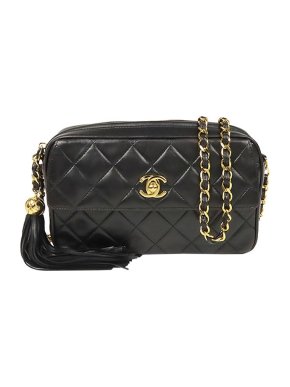 Chanel Vintage Black Leather Quilted Camera Bag