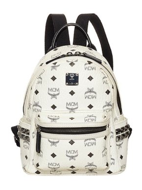 MCM Black & White Visetos Stark Leather Backpack