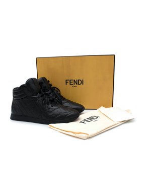 Fendi Black Leather FF Embossed High Top Sneakers