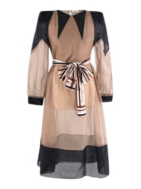 Fendi Sheer Beige Organza Belted Dress