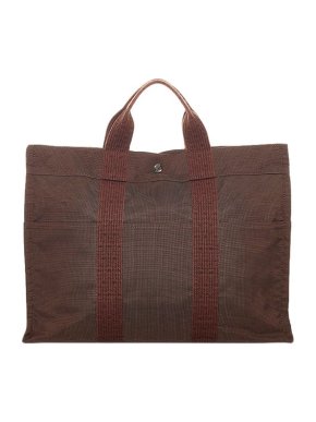 Hermes Vintage Brown Canvas Herline MM Tote Bag
