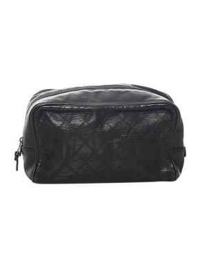 Chanel Vintage Black Leather Quilted Pouch