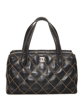 Chanel Vintage Black Leather Wild Stitch Quilted Bag