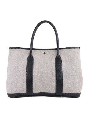 Hermes Grey Canvas & Black Leather Garden Party PM Tote Bag