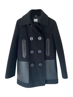 Burberry Black Wool & Leather Nautical Pea Coat