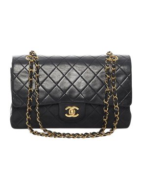 Chanel Black Leather Quilted CC Double Flap Bag
