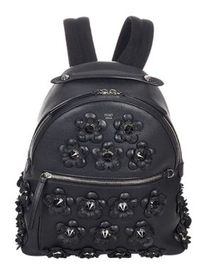 Fendi Black Leather By The Way Flowerland Backpack