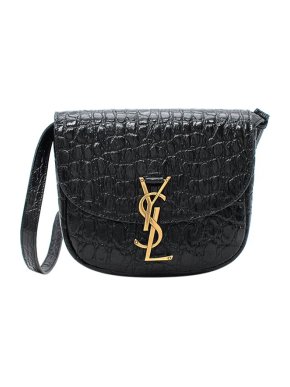 Black Embossed Croc YSL Flap Bag