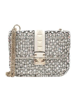Valentino Garavani Ivory Rockstud Crystal Glam Lock Shoulder Bag