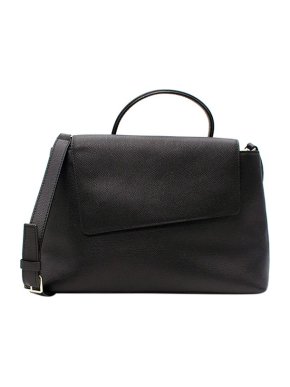 Valextra Black Grained Leather Soft-Body Top Handle Bag