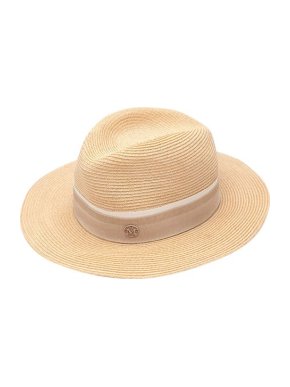 Maison Michel Pale-Gold Straw Hat with Grosgrain Ribbon Trim