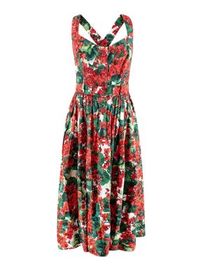 Dolce & Gabbana Red Hydrangea Print Cotton Sun Dress