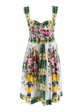 Dolce & Gabbana Rose Majolica Print Cotton Dress