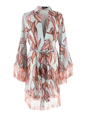 PatBO Blue, Pink & Brown Leaf Print Voile Wrap