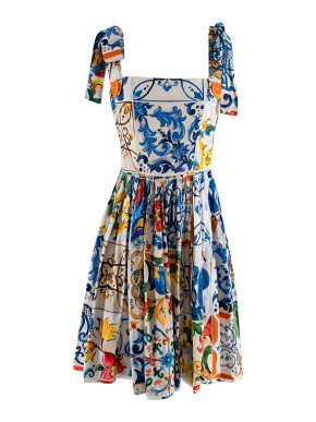 Dolce & Gabbana Majolica Print Cotton Short Sun Dress