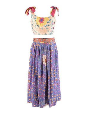 Floral Print Silk Twill Crop Top & Skirt