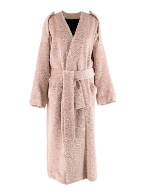 Petar Petrov Pink Collarless Wrap Teddy Coat