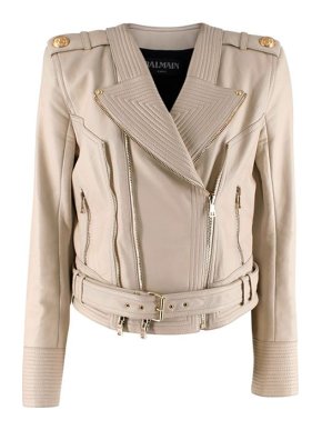 Balmain Cream Leather Biker Jacket