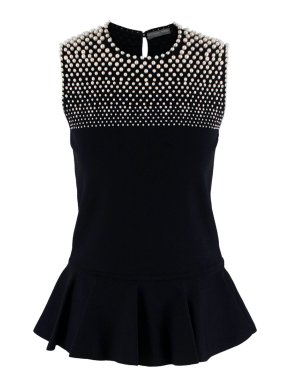 Alexander McQueen Faux-Pearl Embellished Black Knitted Top