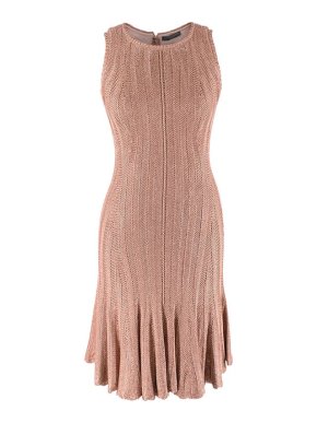 Alexander McQueen rose gold mesh knit skater dress