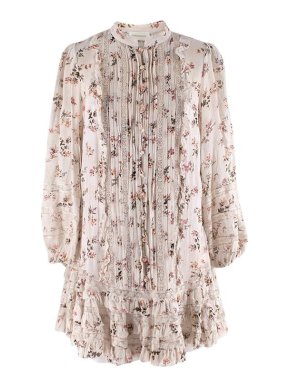 Zimmermann Ivory Floral Chiffon Drop Waist Short Dress