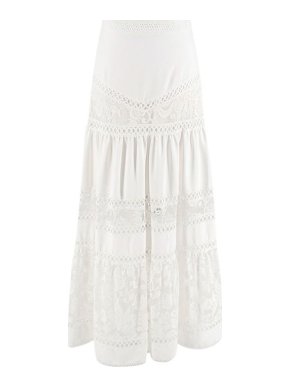 Martha Medeiros White Crochet Tiered  Yana Maxi Skirt