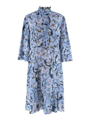Erdem Cornflower Blue Floral Crepe Dress