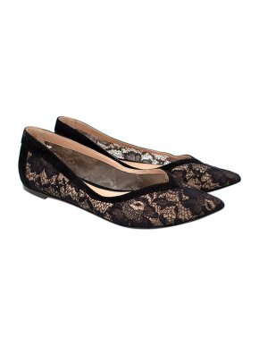 Gianvito Rossi Black Lace Point Toe Flat Pumps