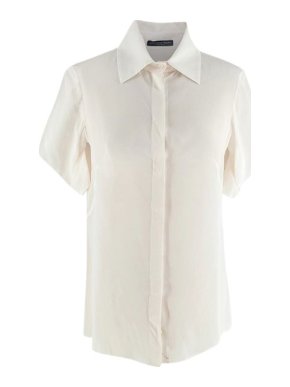 Alexander McQueen Ivory Silk Crepe de Chine Short Sleeve Blouse