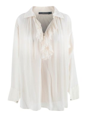 Alexander McQueen Ivory Silk Crepe de Chine Ruffle Front Blouse