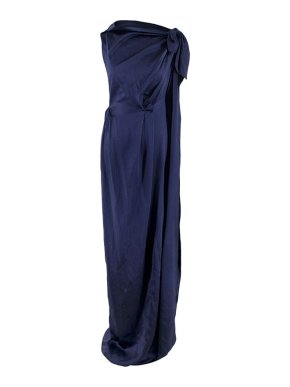 Roland Mouret Navy Hammered Silk One Shoulder Gown