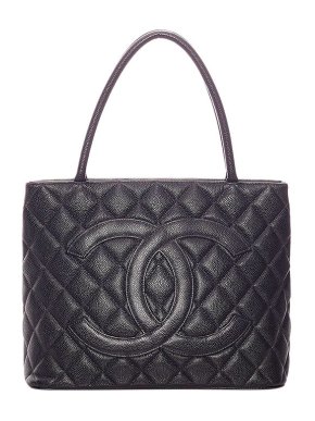 Chanel Black Caviar Leather Medallion Tote Bag