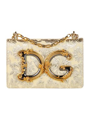 Dolce & Gabbana Ivory Metallic Damask DG Girls Bag