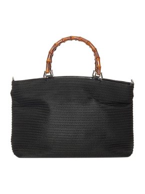 Gucci Vintage Black Nylon Bamboo Handle Tote Bag