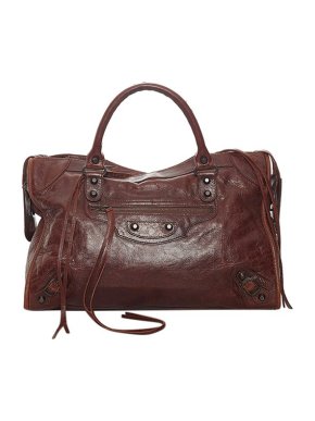 Balenciaga Burgundy Cracleque Leather Motocross City Bag