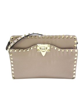 Valentino Garavani Taupe Leather Rockstud Crossbody Bag