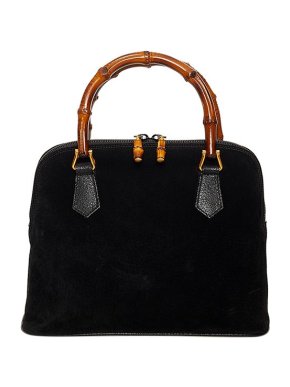 Gucci Vintage Black Suede Bamboo Handle Boston Bag